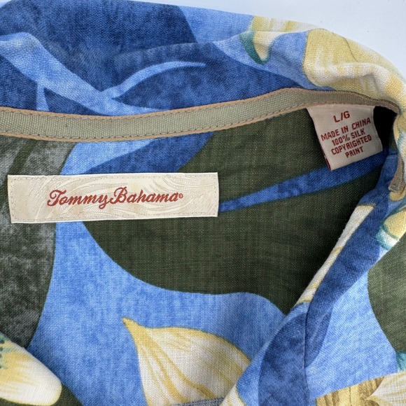 Tommy Bahama Silk Floral Camp Shirt Mens Large Blue Yellow Tropical Hawaiian - Picture 4 of 8